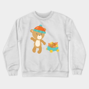 Autumn Bear, Cute Bear, Bear With Hat, Leaves Crewneck Sweatshirt